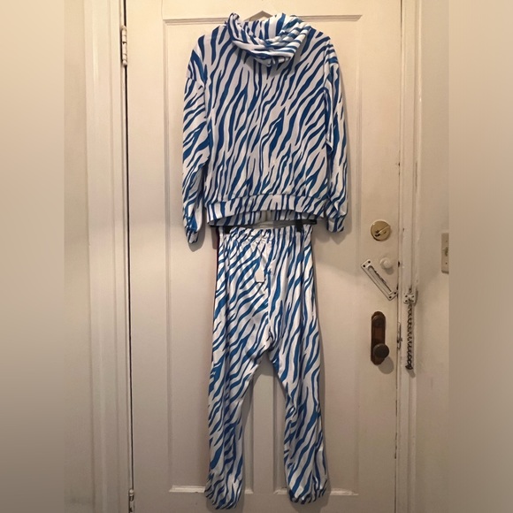 AVIATOR NATION UNISEX VELVET RELAXED ZIP HOODIE & SWEATPANTS SET- BLUE TIGER - Picture 5 of 9